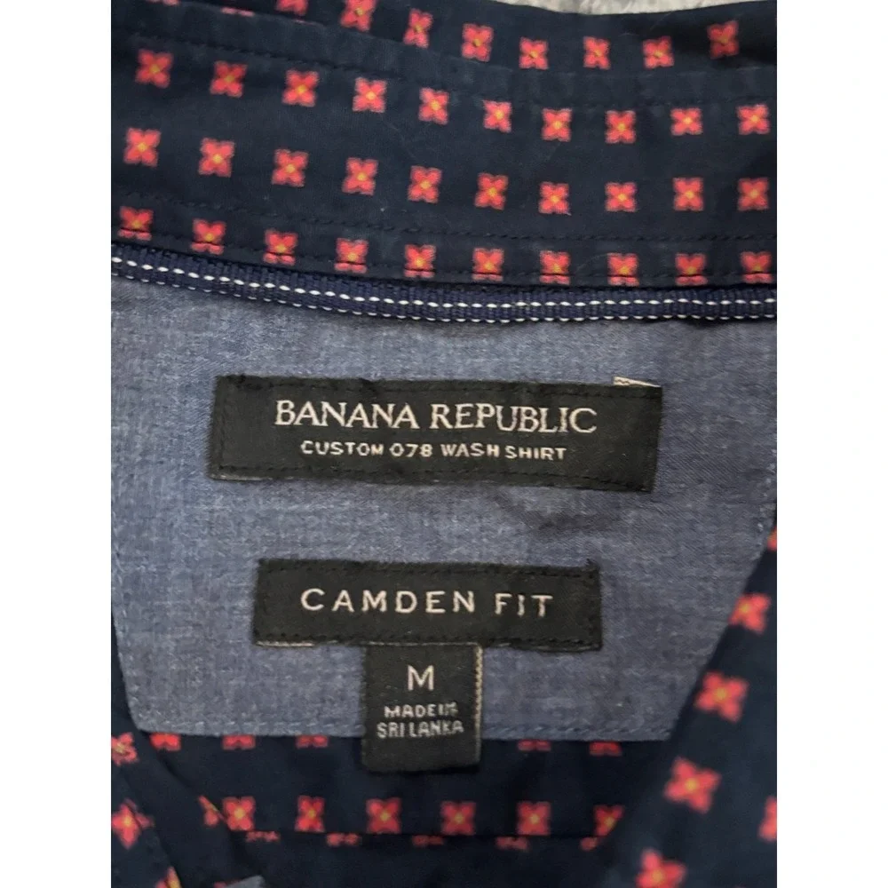 Banana Republic Mens Medium Camden Fit Geometric Blue Button Down Shirt